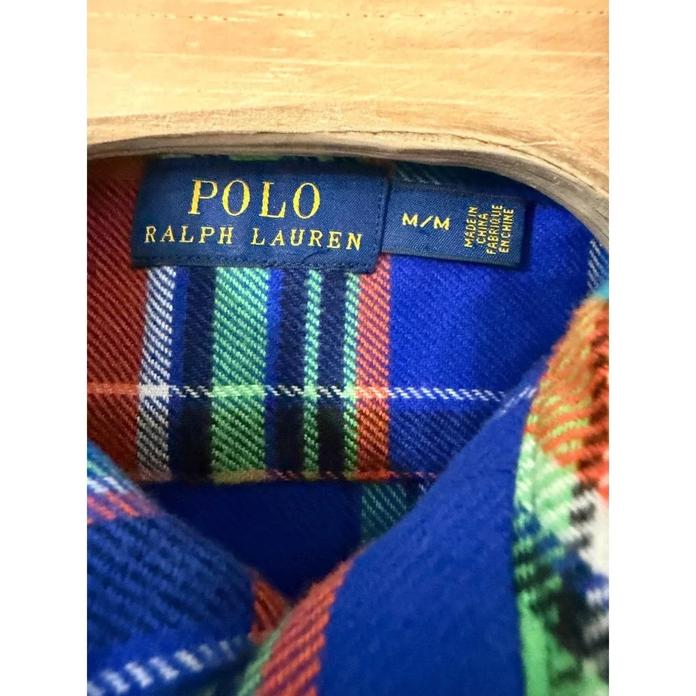 Polo Ralph Lauren Men's Flannel Shirt Plaid Blue Orange Green Size‎ Medium